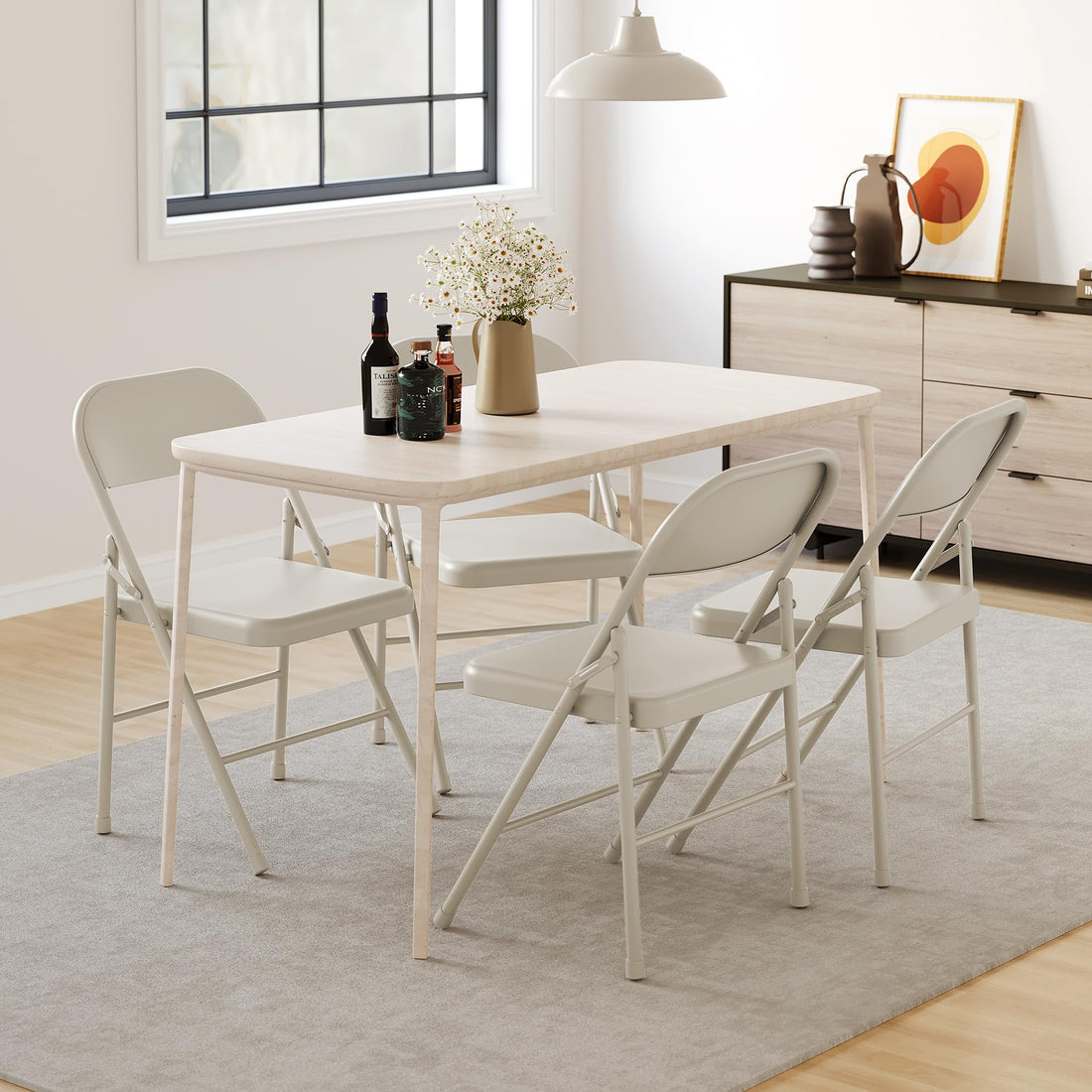 Garvee Lot de 4 chaises pliantes beige, cadre en métal, charge max. 159 kg, chaises portables pour salle à manger, salon, bureau et camping