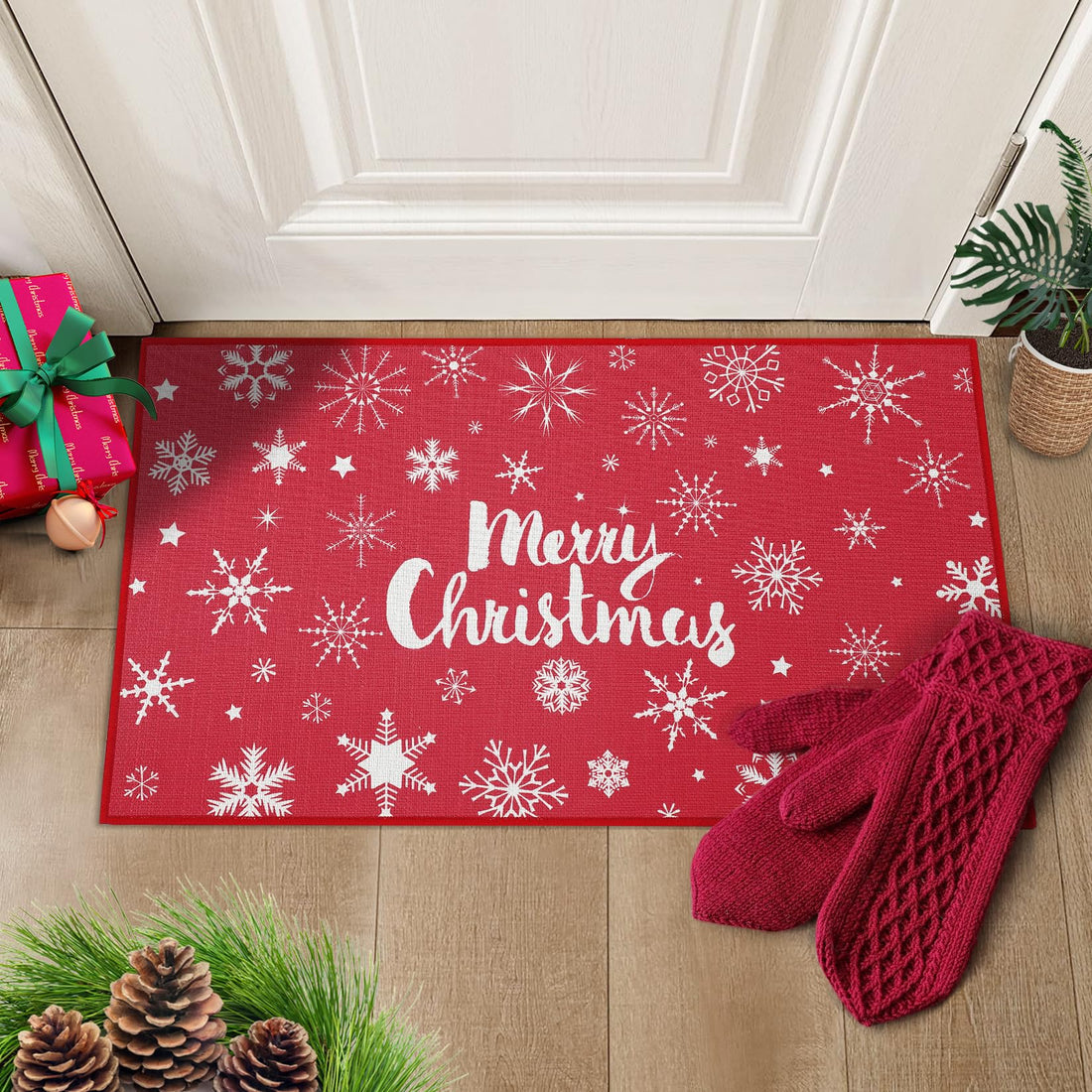Tapis de porte de Noël Garvee, motif flocons de neige, antidérapant, 40 x 60 cm, multicolore, pour intérieur et extérieur.