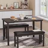 Garvee Ensemble de table à manger 3 pièces MDF métal bancs rembourrés cuisine petit espace noir - Noir