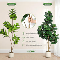 Ficus lyrata artificiel Garvee de 1,8 m (6 pi) avec 108 feuilles, pot blanc de 23 cm (9 po), pour salon et bureau, facile d'entretien