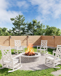 Fauteuil à bascule d'extérieur Garvee en PEHD résistant aux intempéries avec imitation bois pour terrasse et jardin, capacité de charge de 172 kg, blanc, ergonomique et facile à nettoyer