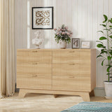 Garvee Commode 6 tiroirs flûtée en chêne, poignées dorées, pieds en bois solides, pour chambre et salon, design moderne milieu de siècle, rangement spacieux
