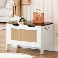 Garvee Coffre de Rangement en Bois avec Charnières de Sécurité, Banc Robuste 159 kg, Style Rustique Blanc, pour Salon et Salle de Jeux