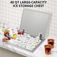 Garvee Bac à glace encastrable en acier inoxydable 304, 50 × 40 × 33 cm, couvercle à charnière, refroidisseur pour bar et barbecue, argenté