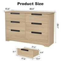 Commode moderne en bois Garvee à 6 tiroirs avec poignées encastrées pour chambre et salon, robuste et polyvalente