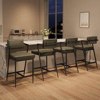 Ensemble de 2 tabourets de bar Garvee, assise rembourrée, structure en métal, dossier, repose-pieds, vert rétro, pour cuisine et comptoir de bar, 68 cm