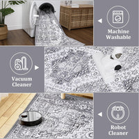 Tapis vintage Garvee, motif oriental, antidérapant, antitache, lavable, poils courts, gris, 160 x 230 cm, salon, chambre