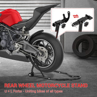 Support de levage pour moto Garvee, capacité de charge de 385 kg, largeur réglable, cadre en fer robuste, pour atelier et garage, universel, noir