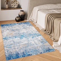 Tapis abstrait moderne Garvee, lavable, antidérapant, pour salon ou chambre, 120 x 170 cm, bleu
