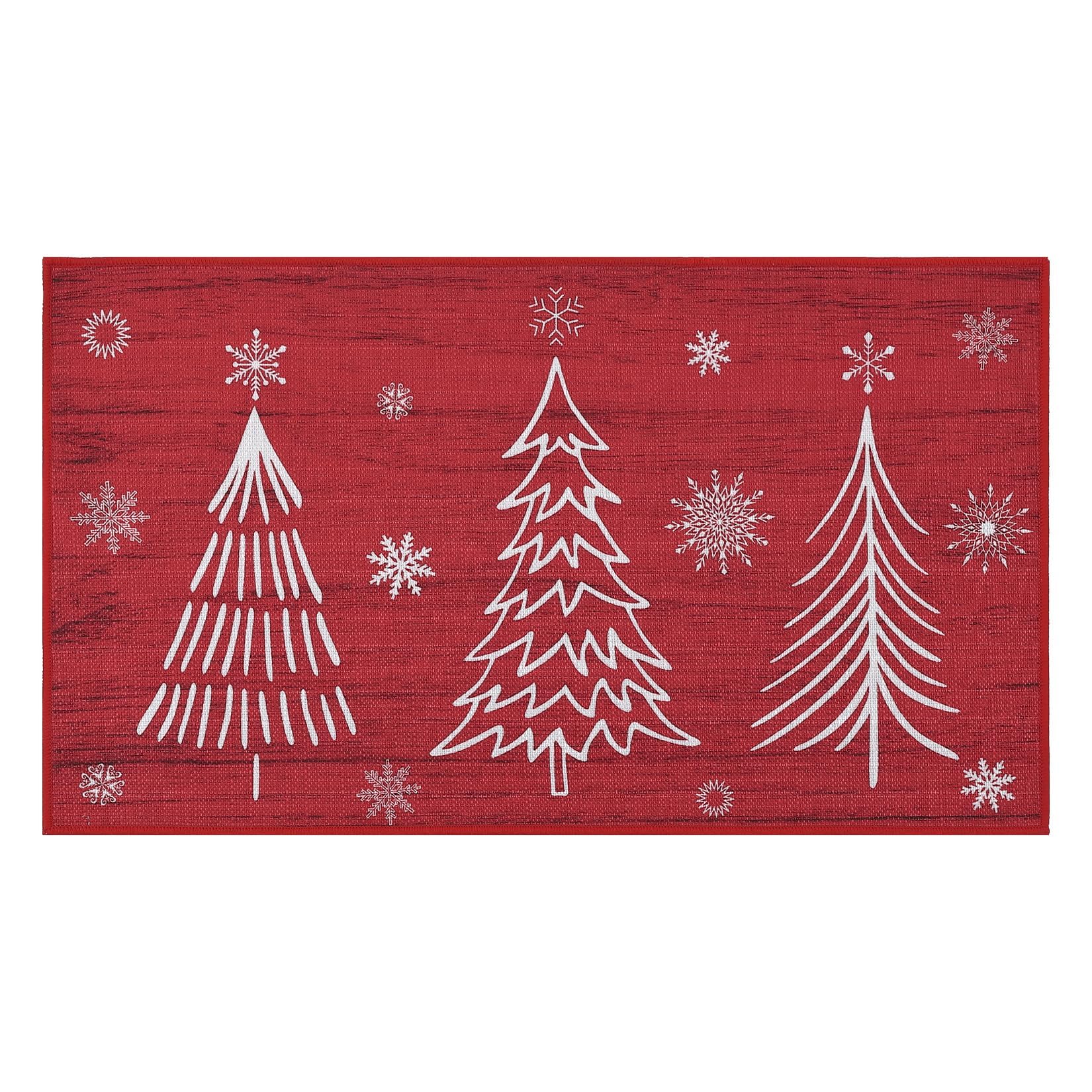 Garvee Christmas Zerbino Tapis de Noël Antidérapant 40x60cm, Motif Sapins de Noël et Flocons de Neige, Polyester, Pour Intérieur et Extérieur