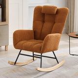 Garvee Fauteuil à bascule pour chambre de bébé, assise bouclette rembourrée, dossier haut, cadre bois et métal, poche latérale - Marron