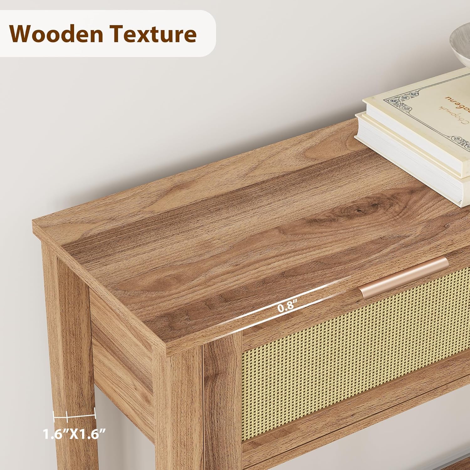 Garvee console style ferme en rotin avec 2 tiroirs et porte coulissante en rotin naturel, idéale pour le salon et l'entrée, 109 × 30 × 79 cm, couleur bois