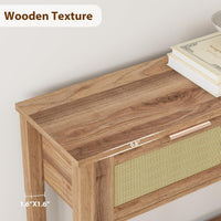 Garvee console style ferme en rotin avec 2 tiroirs et porte coulissante en rotin naturel, idéale pour le salon et l'entrée, 109 × 30 × 79 cm, couleur bois