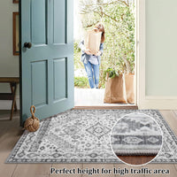 Tapis de couloir vintage Garvee, lavable, antidérapant et antitache, pour salon, chambre et cuisine, 60 x 230 cm, gris