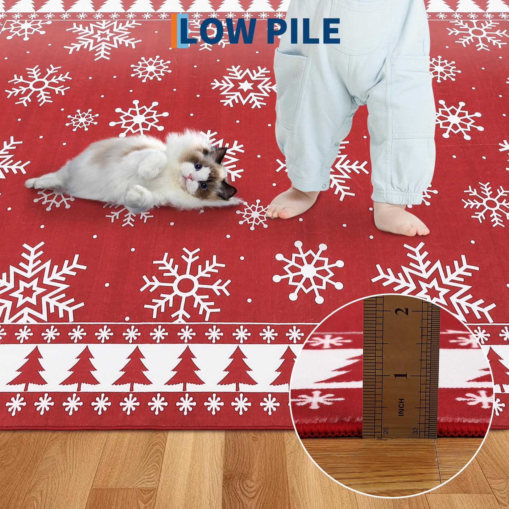 Chemin de table romantique de Noël Garvee avec flocons de neige, antidérapant, ultra-doux, en microfibre TPE antidérapante, 60 x 180 cm, pour salon et couloir, lavable