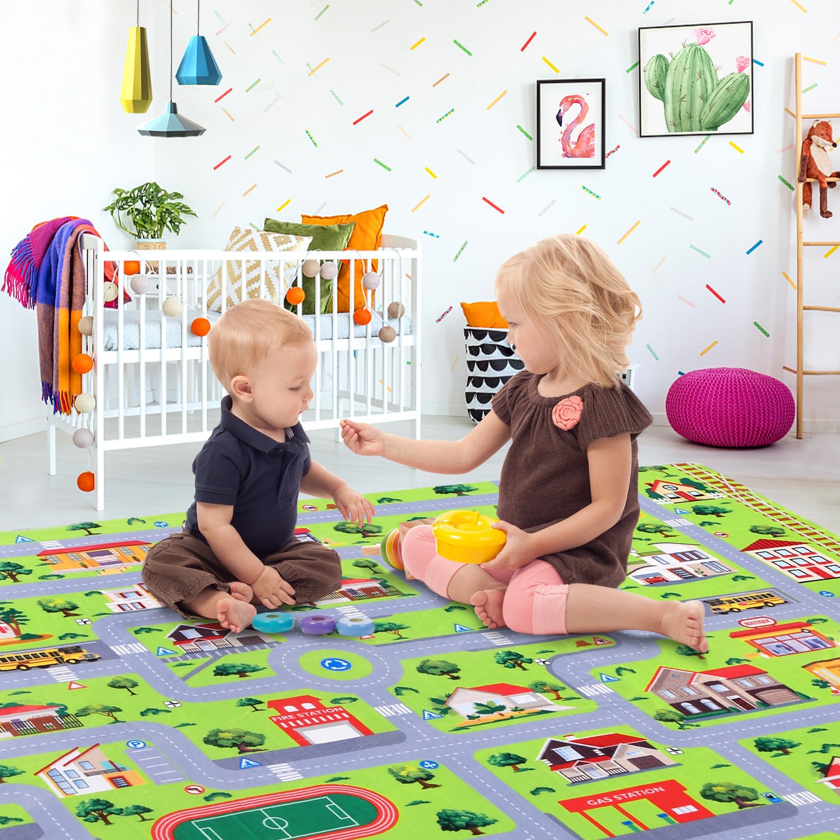 Tapis puzzle Garvee pour enfants, motif route grise, doux, épais, antidérapant et lavable, 120 x 160 cm, pour salle de jeux