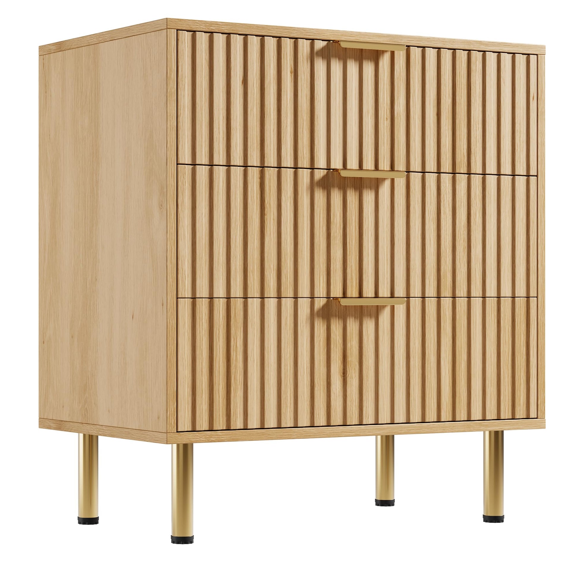 Meuble TV Garvee pour chambre, style moderne cannelé, 3 tiroirs profonds, écologique, imperméable, rangement polyvalent, noir