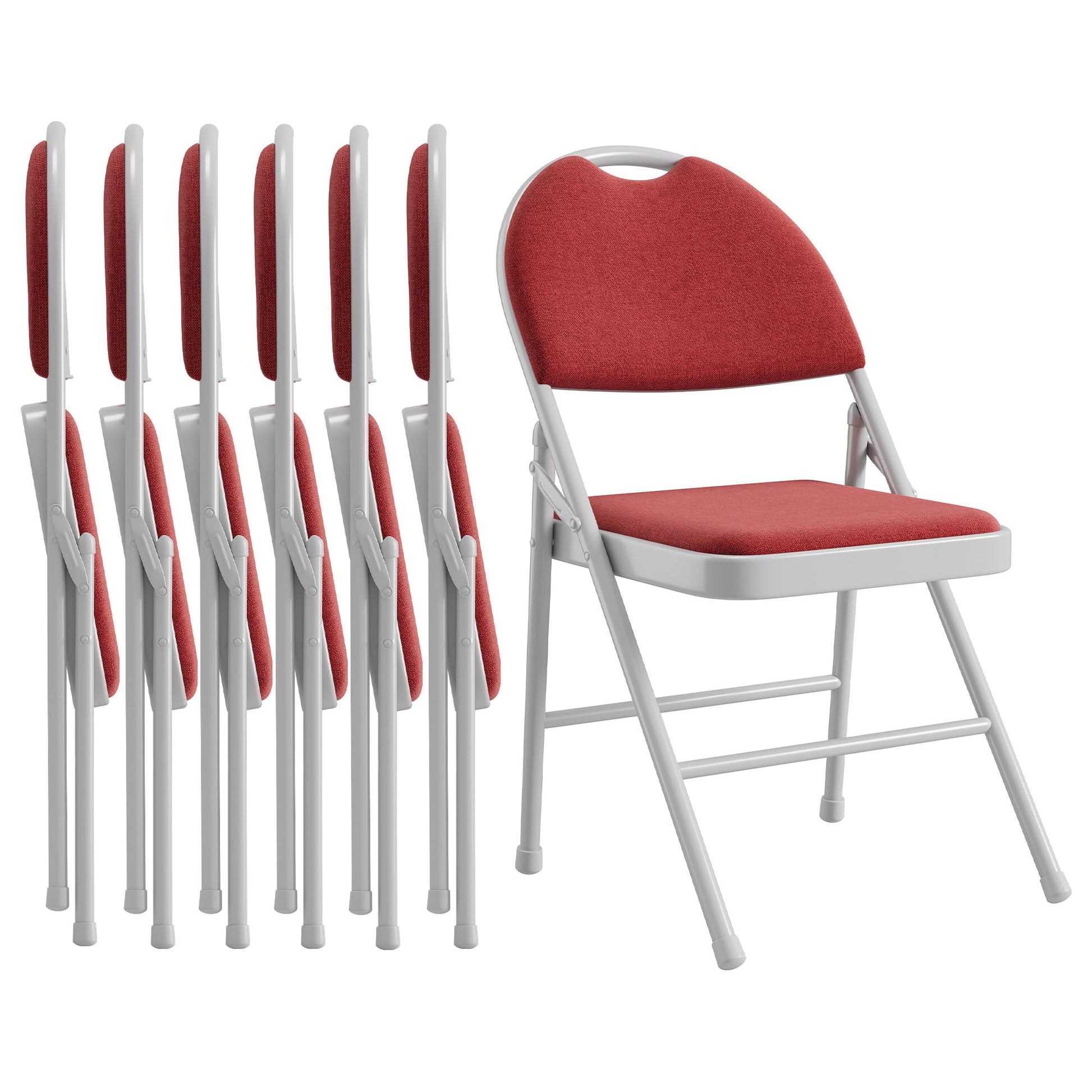 Ensemble de 6 chaises pliantes Garvee avec rembourrage, structure en métal, pliables, revêtement en cuir PU, ergonomiques, empilables, rouges, pour le bureau et le camping