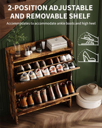 Meuble à chaussures Garvee avec 2 tiroirs pliables, style rustique marron, idéal pour l'entrée et le couloir, gain de place.