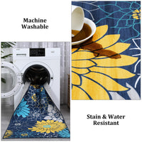 Tapis de salon Garvee lavable en machine à motif floral, antidérapant, plat, pour chambre, cuisine, chambre d'enfant, bleu, 160 x 230 cm