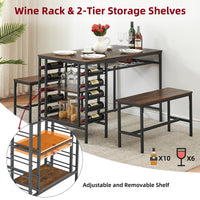 Ensemble table et chaises Garvee pour 4 personnes avec casier à vin et rangement, structure robuste en métal et bois, gain de place, forme rectangulaire, idéal pour les petites pièces