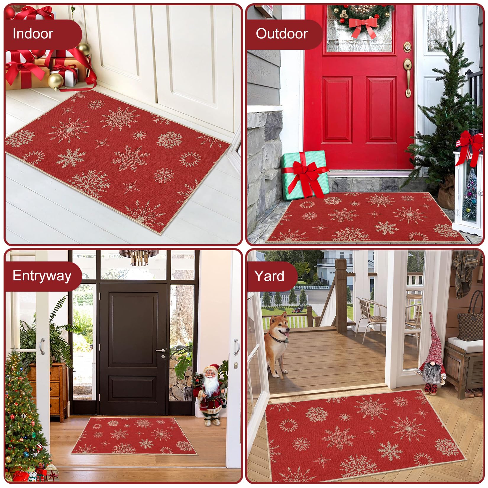 Tapis de porte Garvee à motif flocon de neige de Noël 40x60cm antidérapant pour intérieur/extérieur, Joyeux Noël, matériau durable, décoration festive