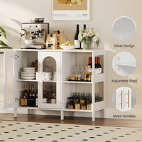 Garvee buffet avec portes vitrées, étagères réglables, MDF 3c, verre, poignées en métal, blanc moderne, pour le salon et la salle à manger