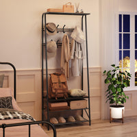 Garvee Porte-manteau et banc à chaussures 4 en 1, structure en métal et aspect bois – Rangement pour couloir, entrée et salon