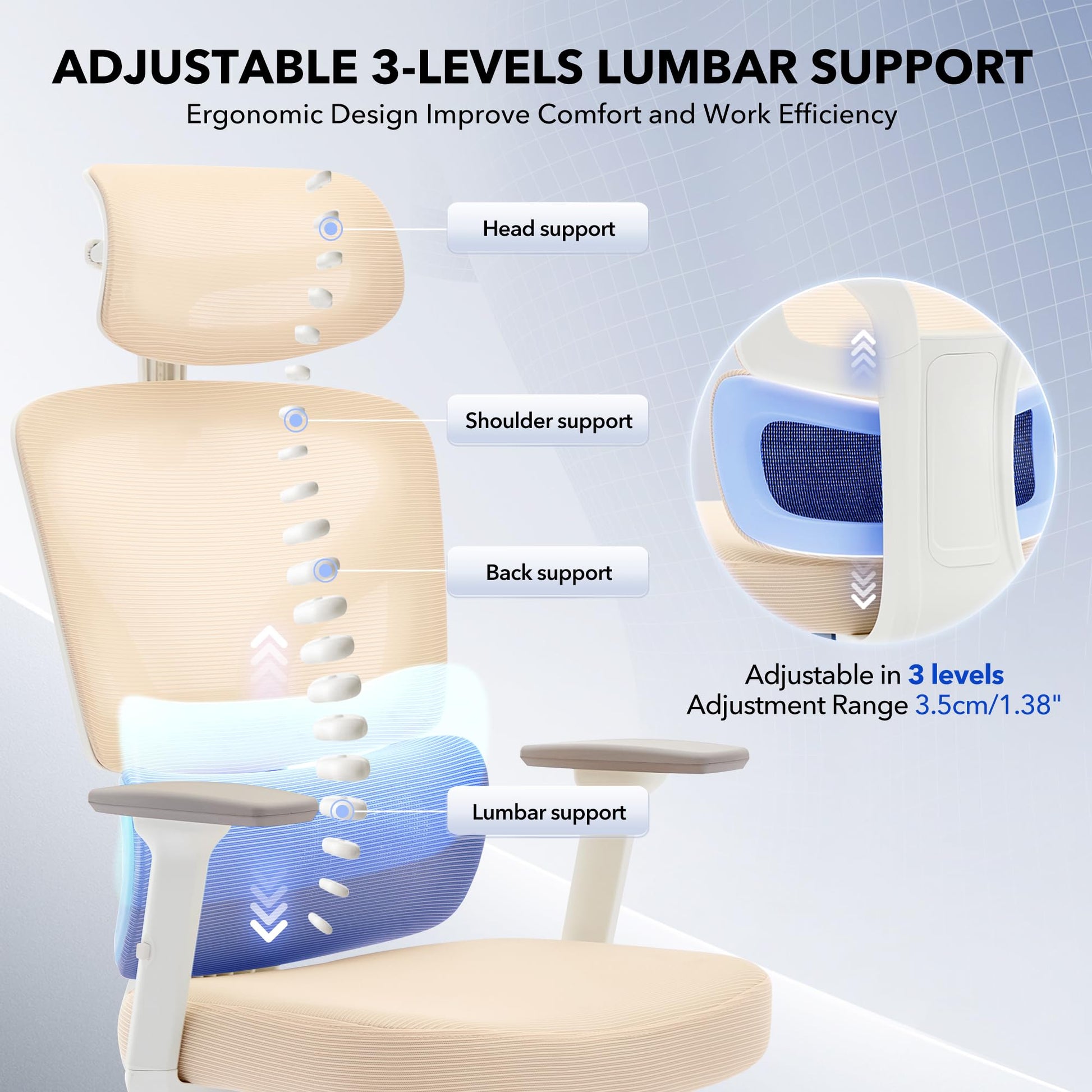 Chaise de bureau ergonomique Garvee en maille avec soutien lombaire réglable, dossier haut, accoudoirs 3D, structure en métal, pivotante, pour bureau et télétravail, noire