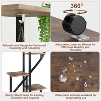Ensemble Garvee de 2 supports à plantes en métal à 6 niveaux avec roulettes, design en demi-cœur, étagères en bois pour jardin et balcon, mobile, robuste, 173 cm (68 pouces), noir
