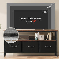 Garvee Meuble TV 140 cm avec 3 tiroirs, structure en MDF et métal robuste, idéal pour le salon et la chambre, pieds réglables, compact, marron