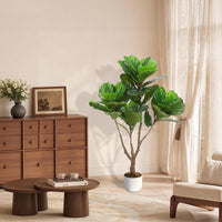 Figuier lyre artificiel Garvee, 1,13 m (3,7 pi), aspect réaliste, en PEVA, pot en ciment robuste, décoration pour bureau ou salon, vert