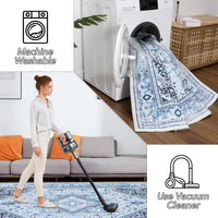 Tapis tribal Garvee bleu 200x290cm lavable, antidérapant, doux, imprimé pour l'intérieur, bureau ou chambre