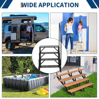 Escalier 4 marches pour camping-car avec rampe – antidérapant et portable, en acier thermolaqué noir