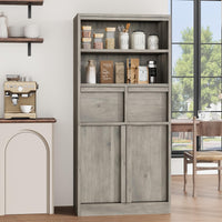 Armoire de salle de bain haute Garvee avec portes et 2 tiroirs, 130 cm de hauteur, MDF, imperméable, résistant aux rayures, autoportante, grise, polyvalente