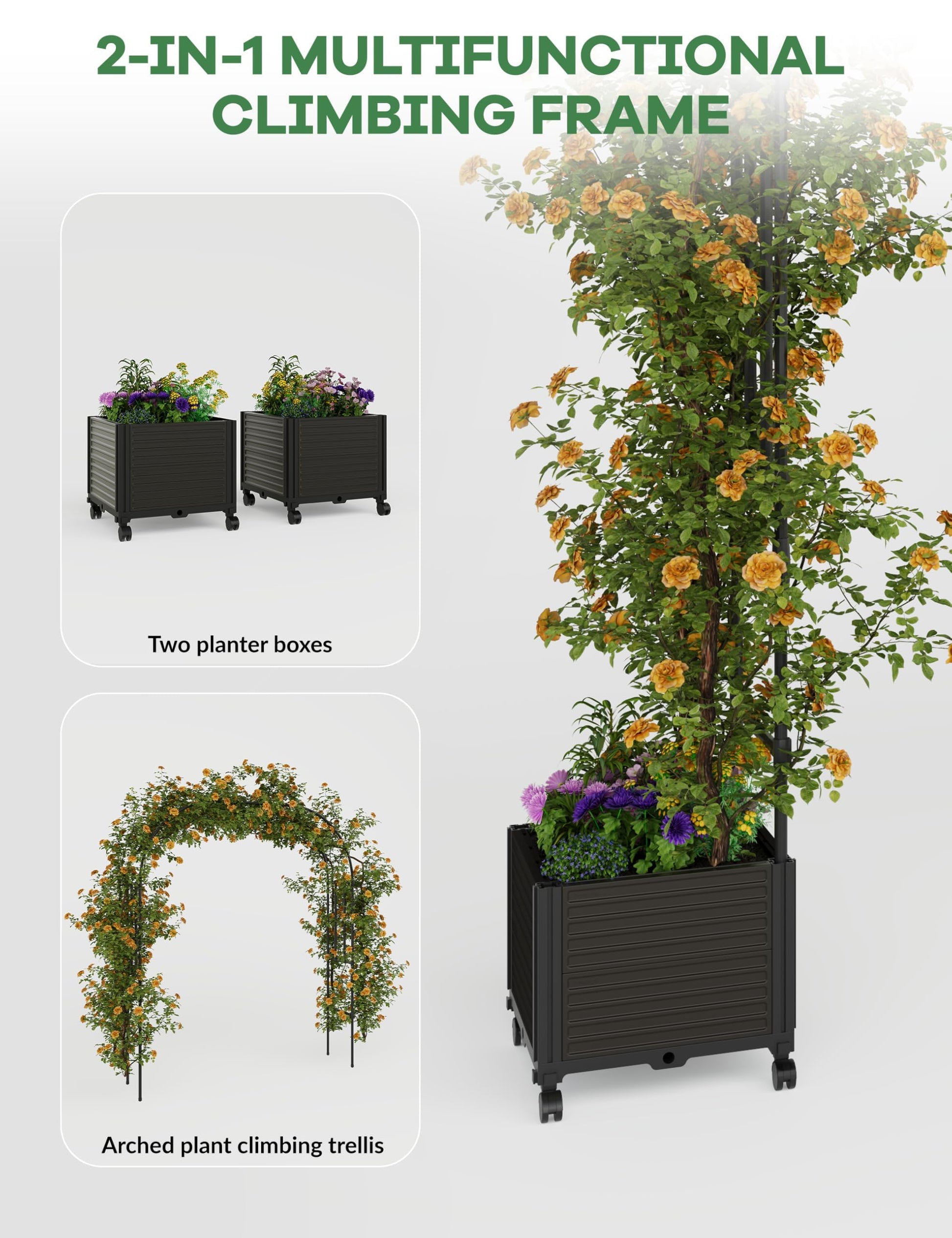 Arche de jardin Garvee 86,6 pouces en métal avec jardinière intégrée, résistante aux intempéries et réglable en hauteur, idéale pour les mariages et le jardin (noir).