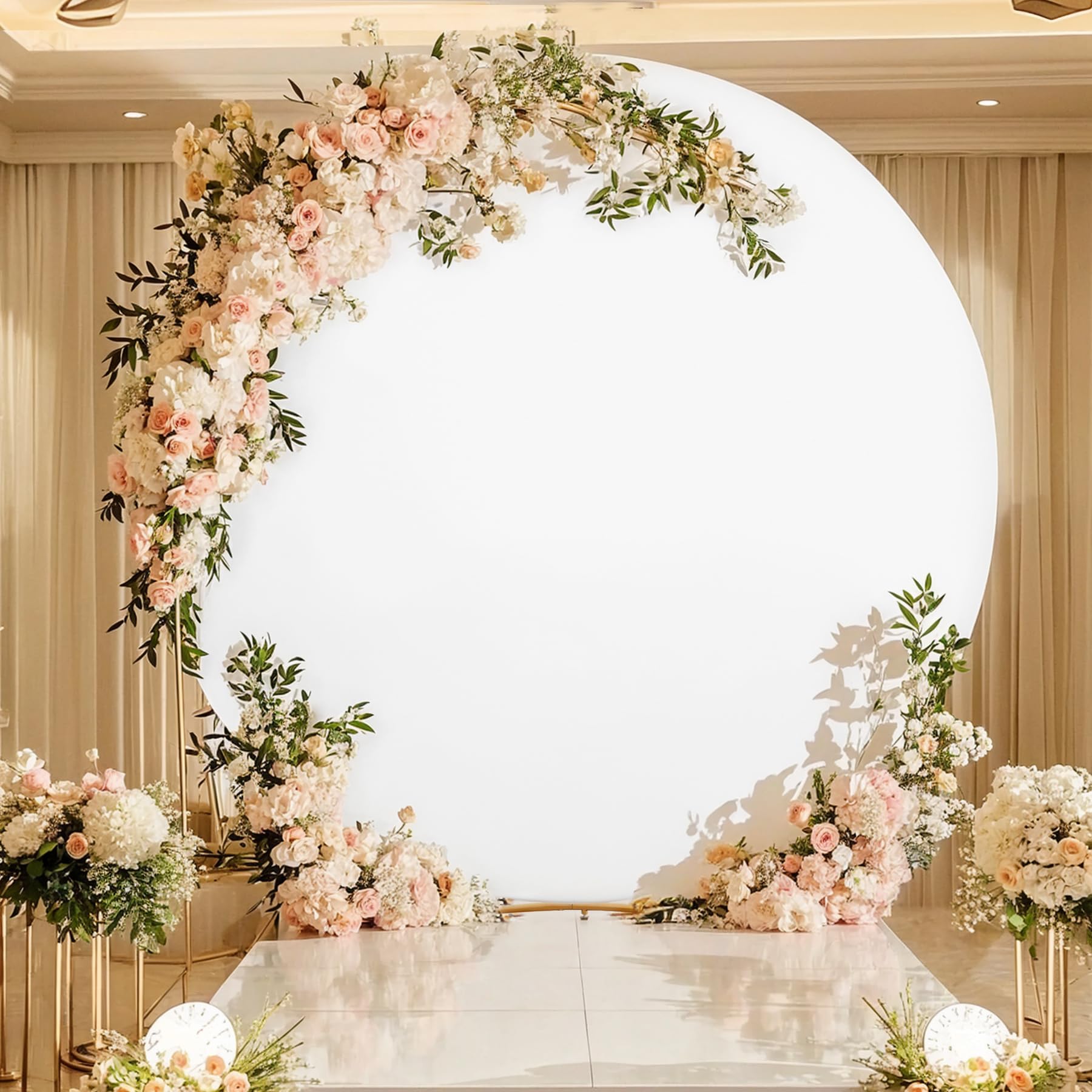 Garvee Housse d’arche ronde unie, diamètre 2 m, blanc, pour décoration de mariage et anniversaire, blanc