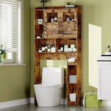 Garvee armoire de rangement salle de bain 170 cm effet bois, portes coulissantes style grange, pour toilettes et buanderie - Brun