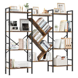 Garvee bibliothèque triple à 5 niveaux avec structure en acier, 11 étagères ouvertes, bois et métal, salon et bureau, 158 × 24 × 140 cm, noire
