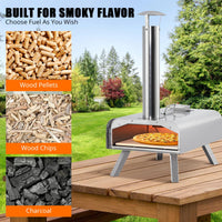Four à pizza d'extérieur Garvee 12 pouces à granulés de bois, portable, en acier inoxydable, avec thermomètre, pour le camping et le jardin, noir