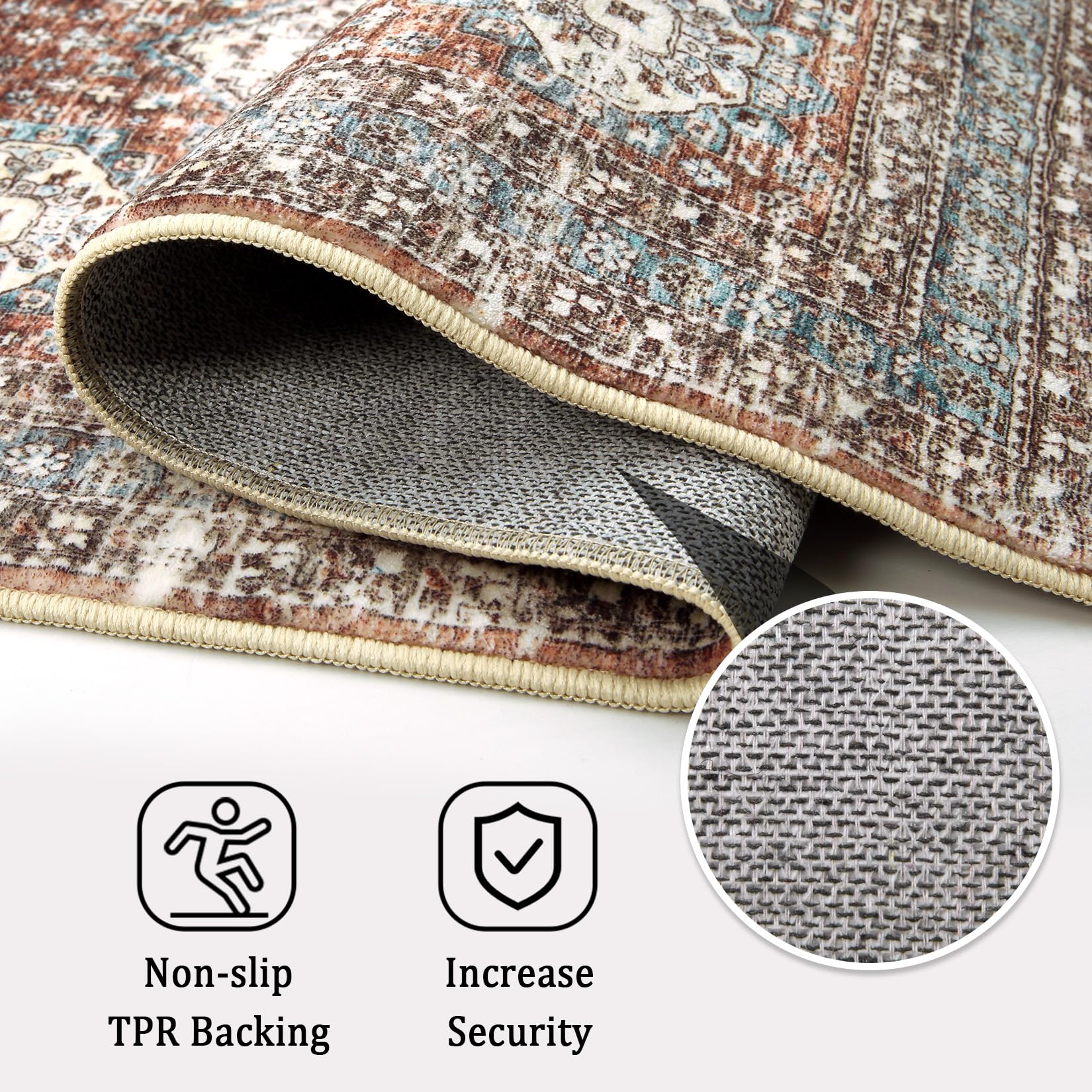 Tapis persan-oriental Garvee 160 x 230 cm, envers en polyester TPR, lavable, antidérapant, pour salon