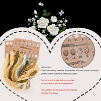 Kit de broderie Garvee avec tissu noir à motifs floraux, cadre en bambou, fils colorés, outils roses et blancs, sac de transport, cadeau de loisirs créatifs