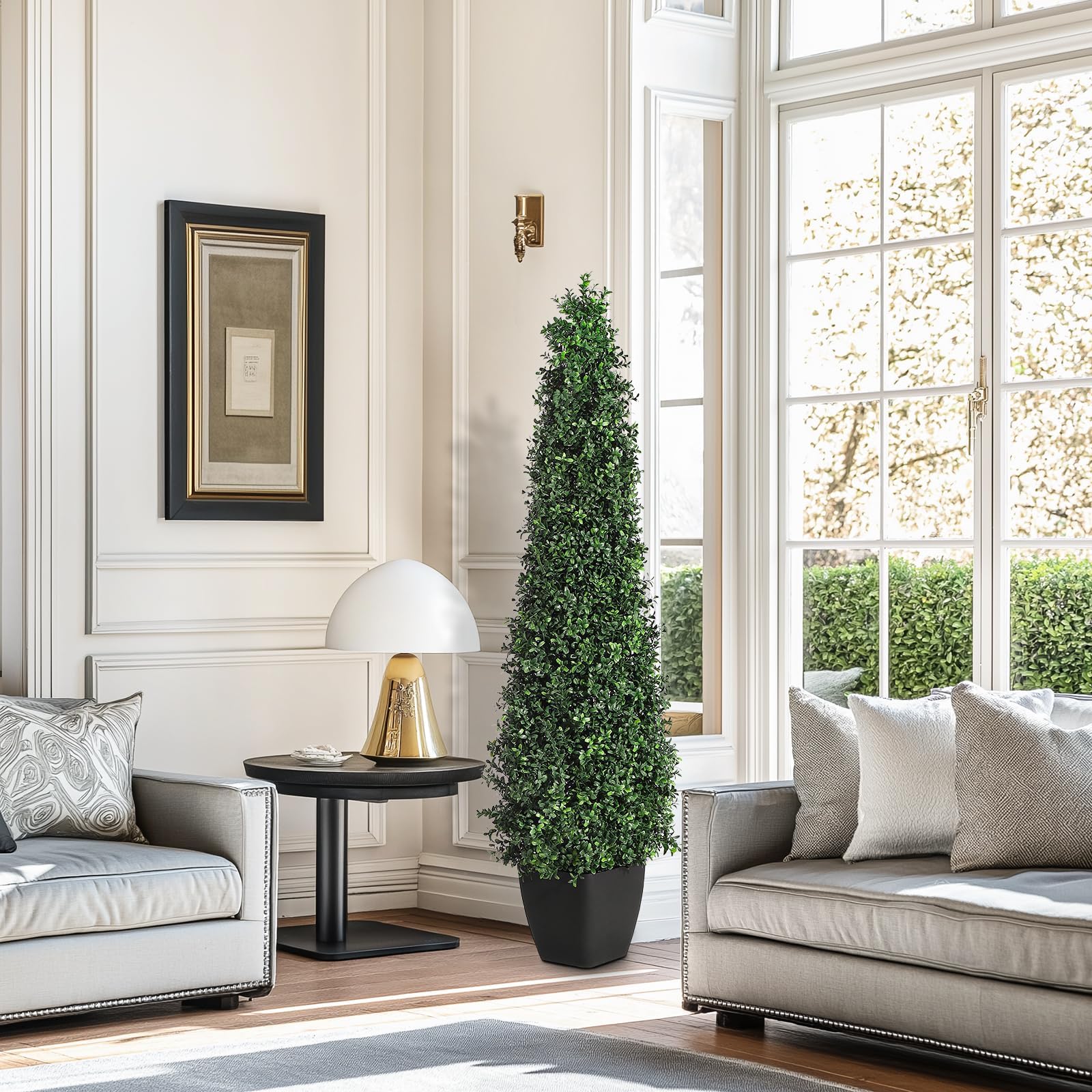 Garvee Lot de 2 arbustes artificiels en forme de tour de 152 cm, topiaires vertes pour décoration extérieure, terrasse et entrée