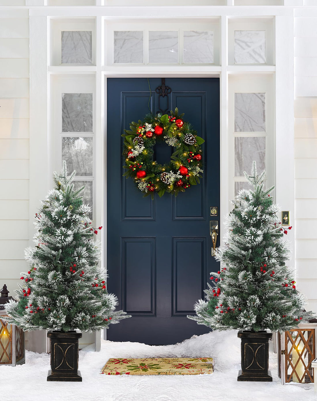 Garvee sapin de Noël artificiel, lot de 2, 90 cm, 78 LED à fibre optique (blanc chaud), 8 modes d'éclairage, base semi-circulaire