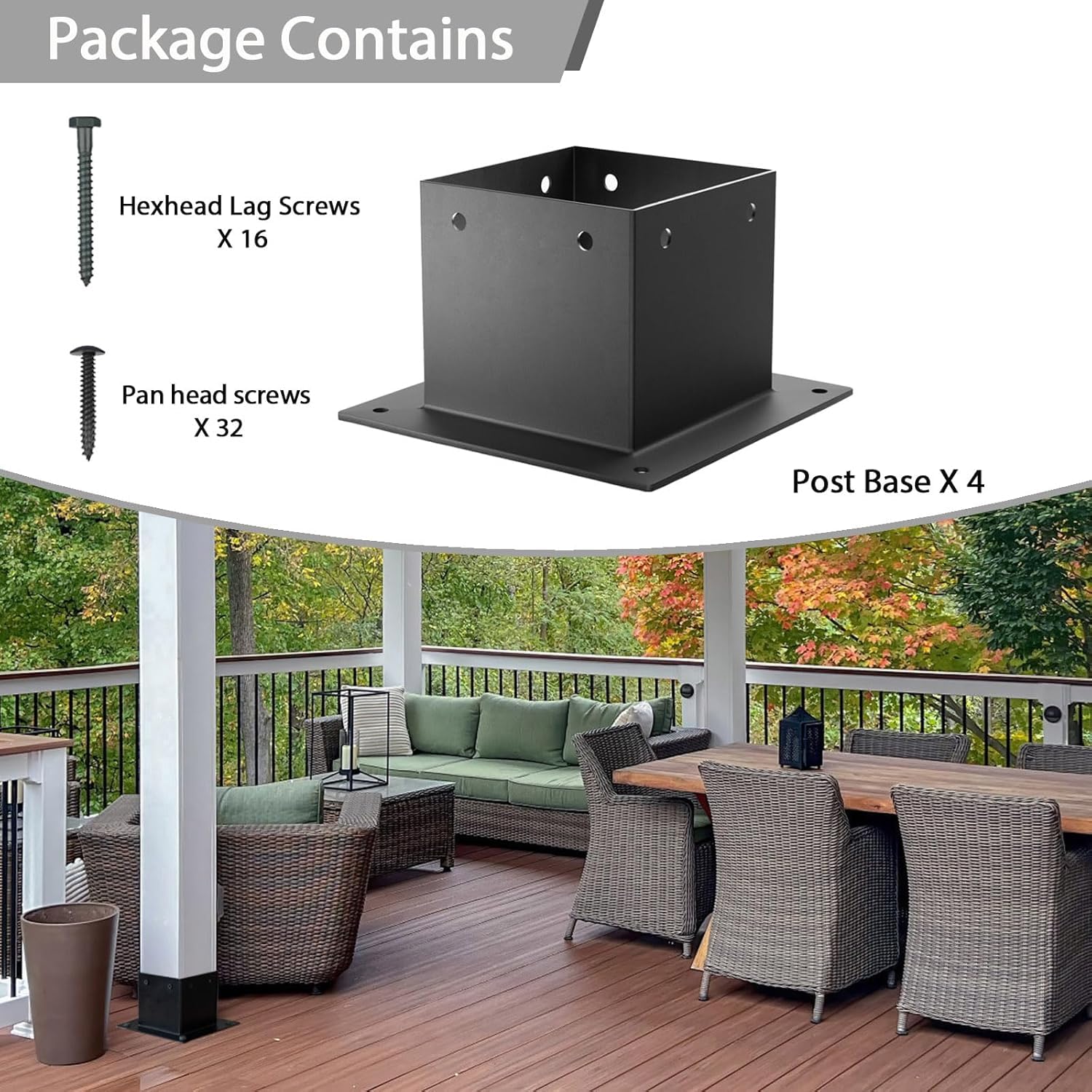 Garvee Base de poteau en acier 2 mm pour poteau 15 × 15 cm, support renforcé noir pour terrasse, deck et pergola