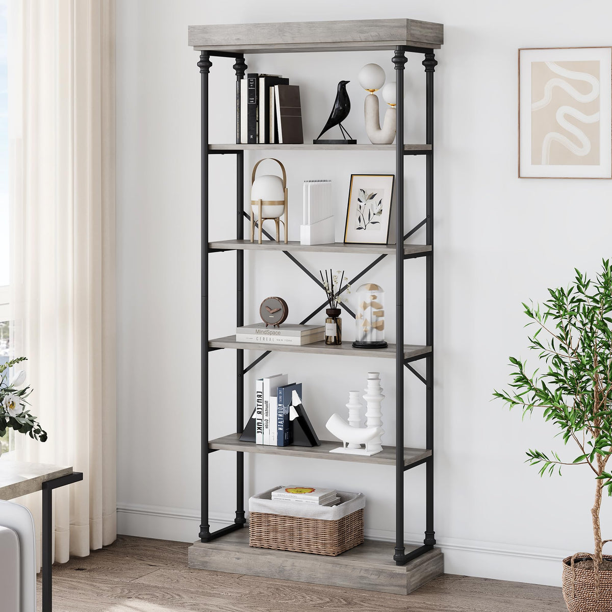 Garvee Étagère industrielle à 6 niveaux avec structure métallique pour salon et bureau, 187×80×30cm, style vintage