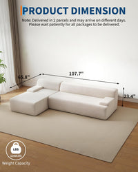 Canapé d'angle Garvee Cloud 108" avec méridienne - Canapé ultra-doux sans ossature, velours côtelé, blanc, salon, en forme de L