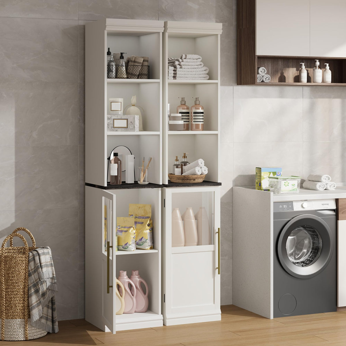 Garvee colonne de rangement salle de bain 178 cm, meuble étroit autoportant avec porte et étagères ouvertes, pour petits espaces