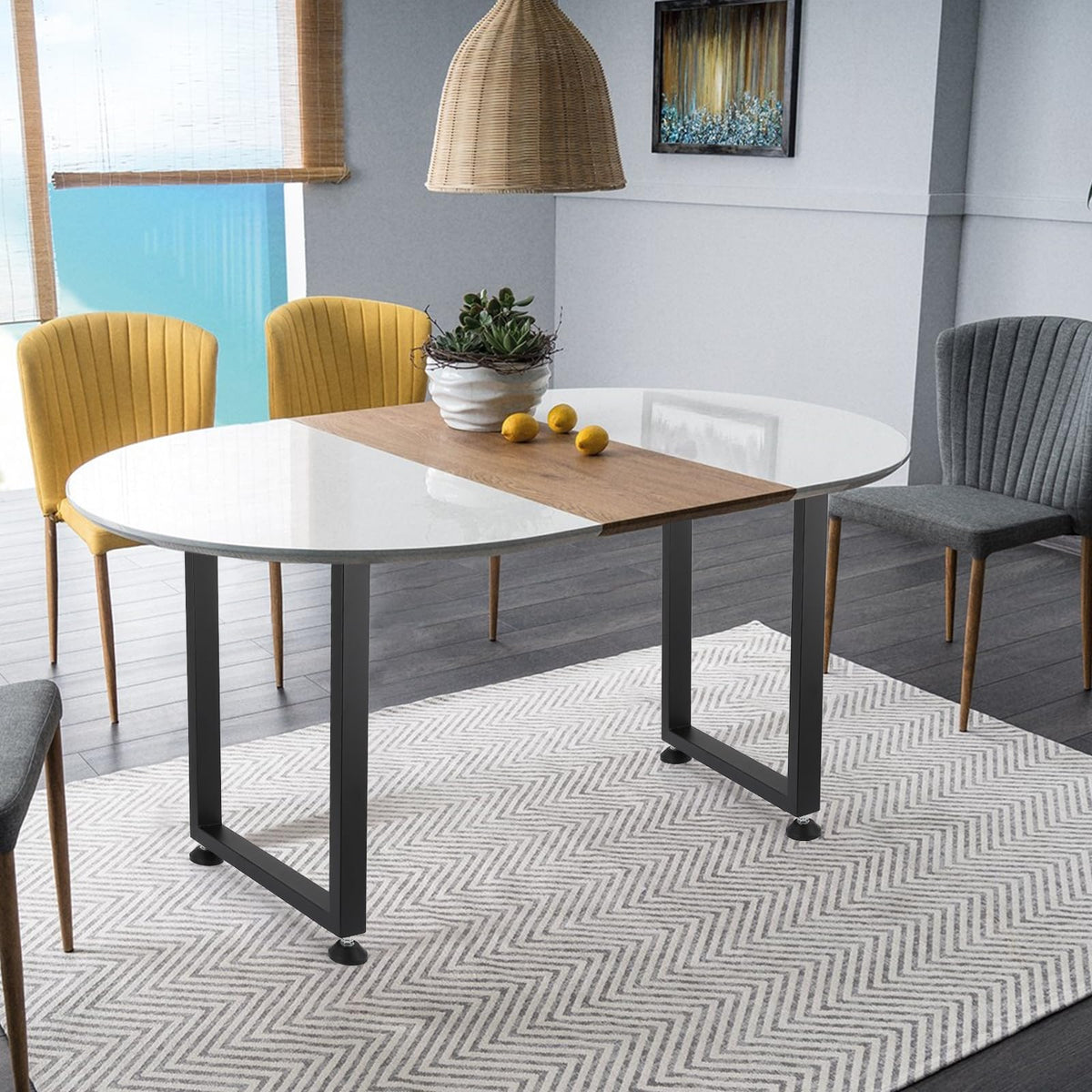 Pieds de table carrés en métal Garvee 28" réglables, robustes, revêtement en poudre noir, pour salle à manger et bureau