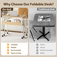 Bureau pliant à roulettes Garvee, bureau d'ordinateur pliable de 63 cm (24,8 po), structure en acier, idéal pour le bureau à domicile et la salle d'étude, gain de place, noir